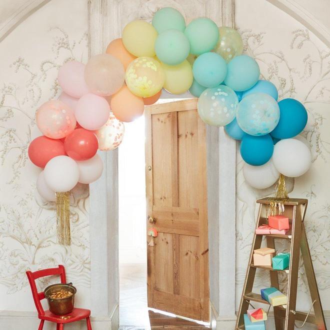 Meri Meri Rainbow Balloon Arch over doorway
