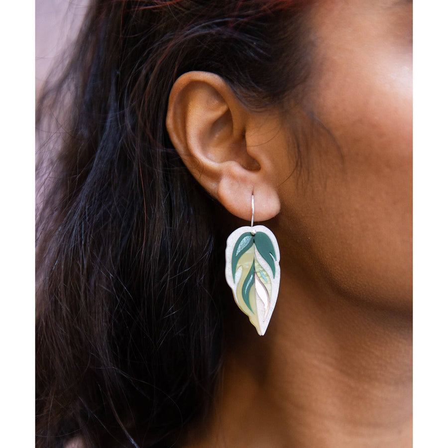 Calathea Leaf Hook Earrings : Green Mix