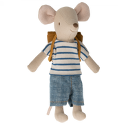 Tricycle_maileg_mouse_wearing_shorts_tshirt_backpack