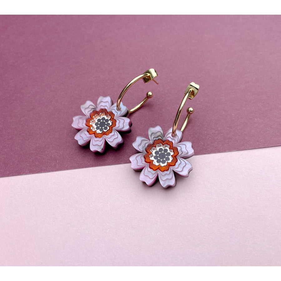 Agnes Daisy Floral Hoop Earrings : Pink Marble