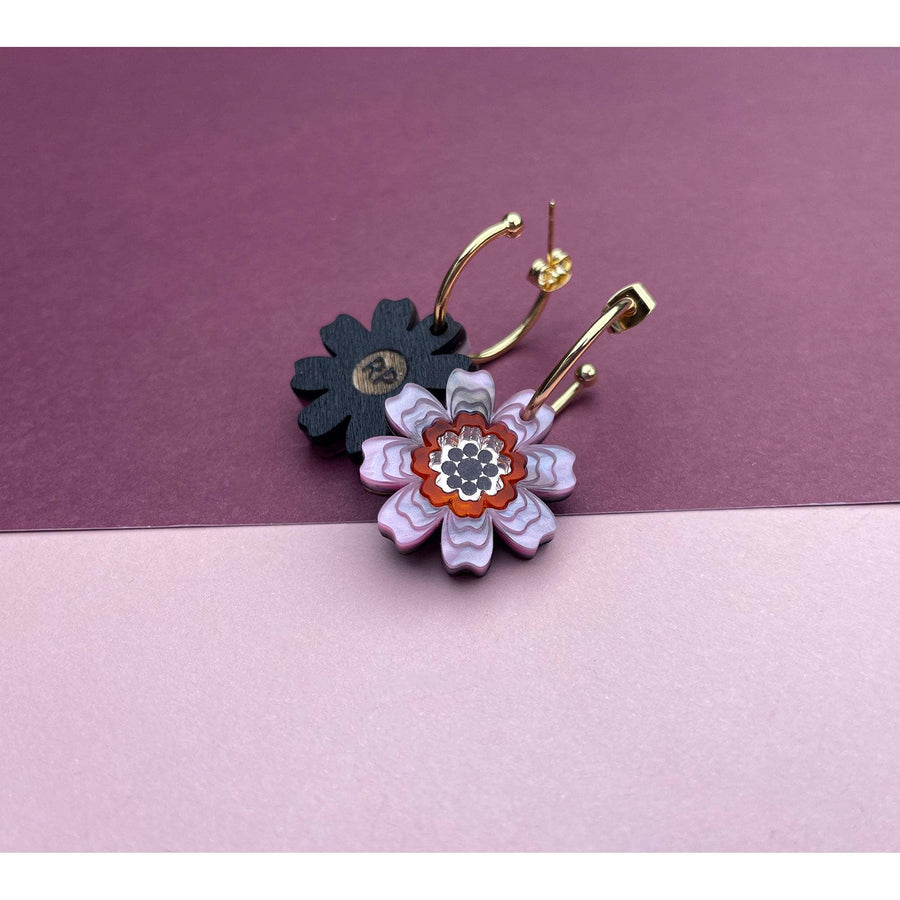 Agnes Daisy Floral Hoop Earrings : Pink Marble