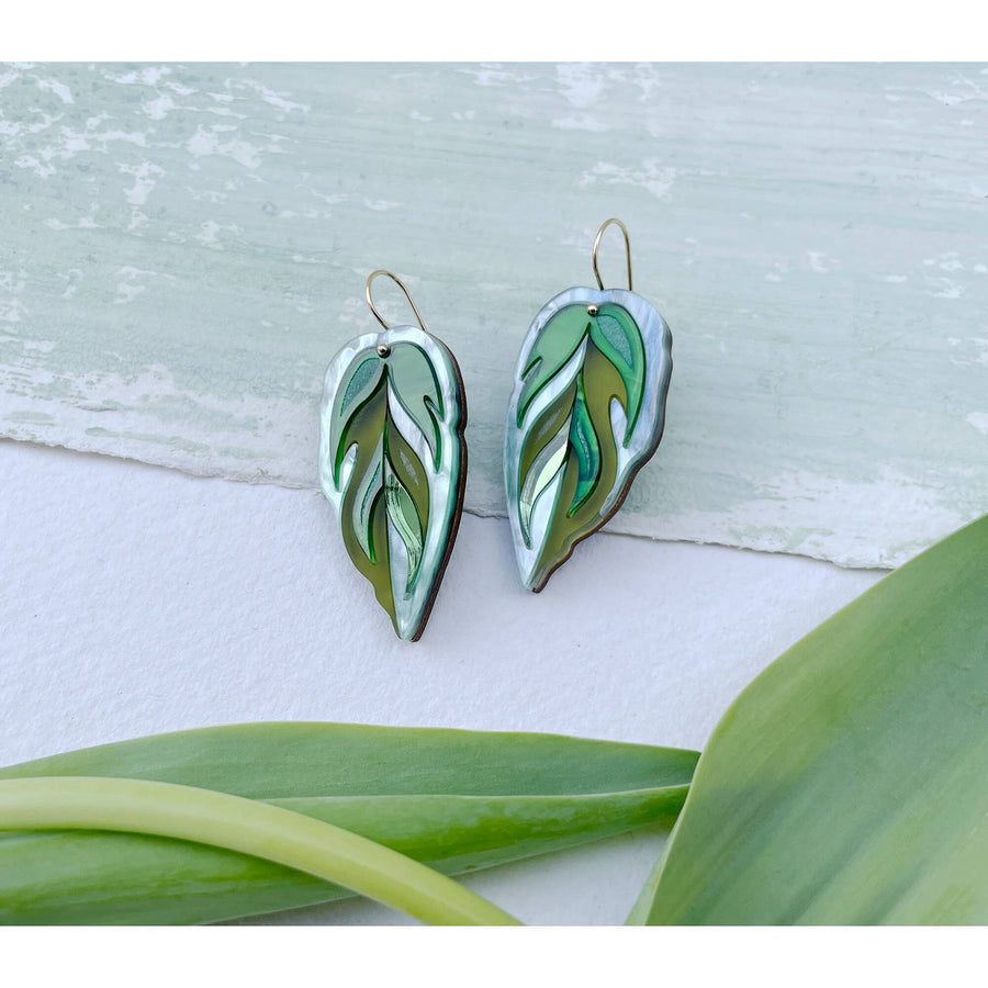 Calathea Leaf Hook Earrings : Green Mix