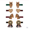 Set of horse-shaped hair clips with decorative elements on a white background