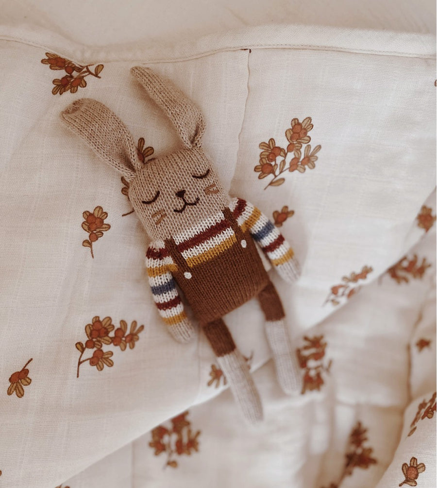 Bunny knit rainbow sweater and overalls