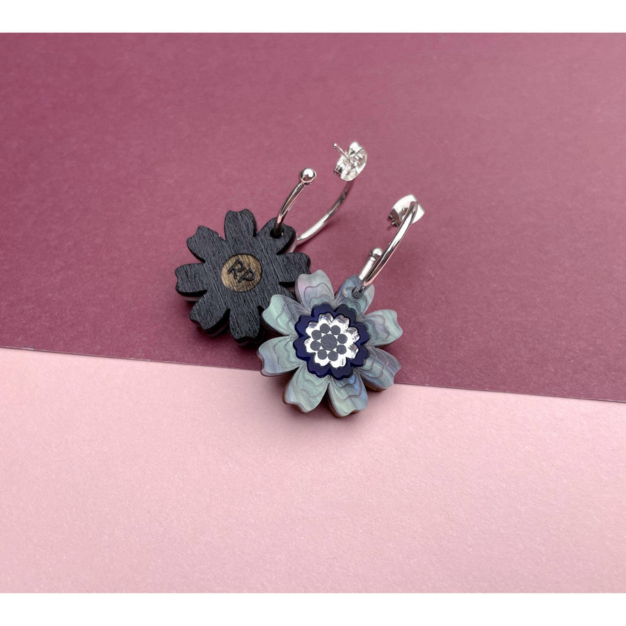 Agnes Daisy Floral Hoop Earrings : Blue Marble