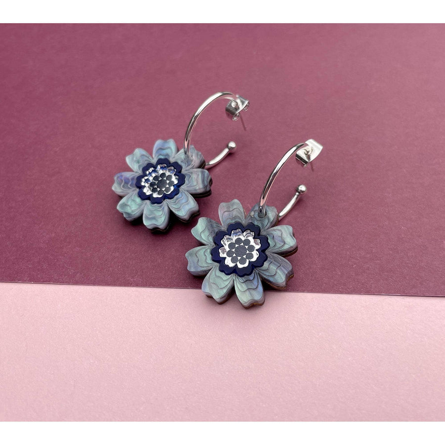 Agnes Daisy Floral Hoop Earrings : Blue Marble