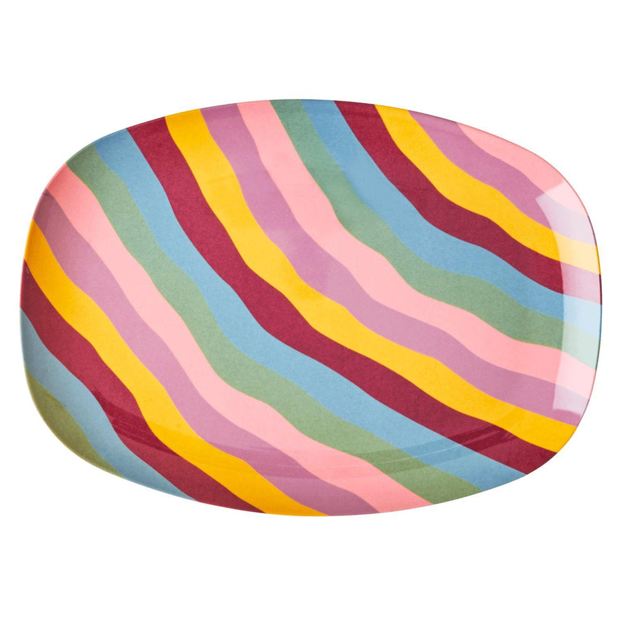 Melamine Small Rectangular Plate with Stripes