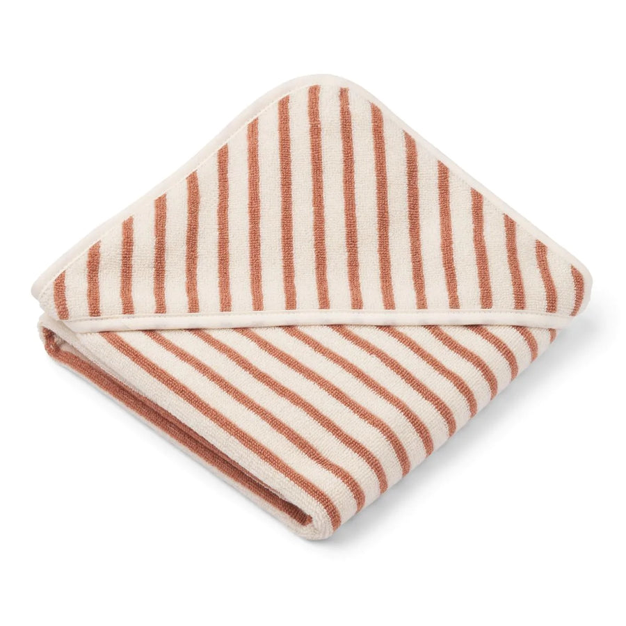 Liewood_Alba_Hooded_striped_Baby_Towel_tuscan_rose_folded